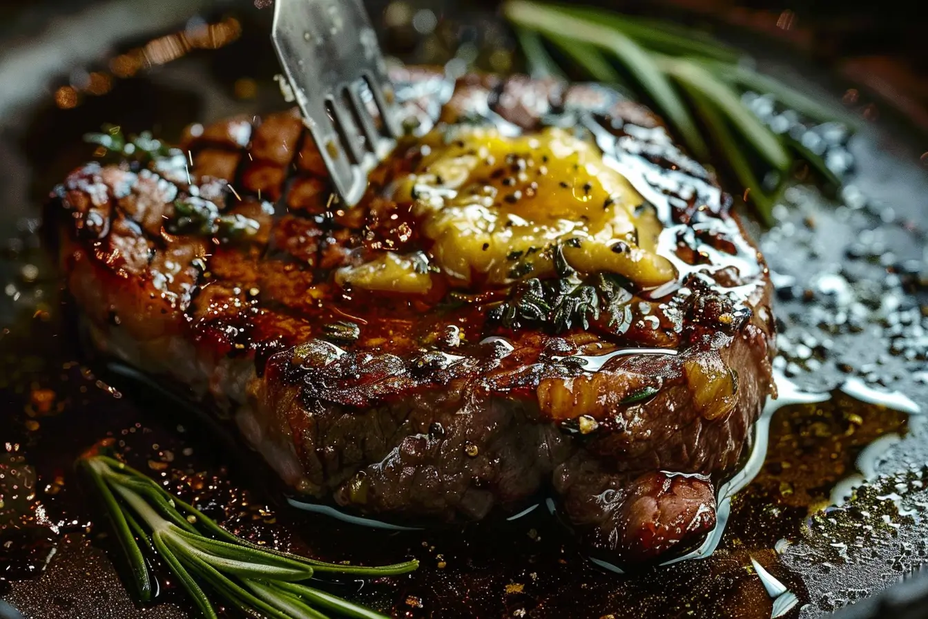 Grilled steak with browned butter