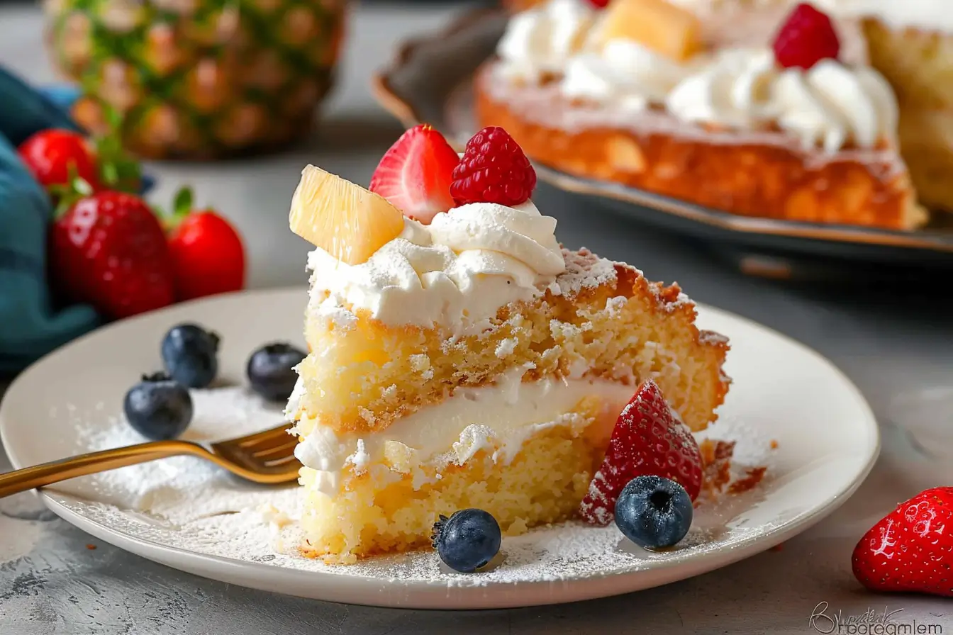 Enjoy a slice of heaven with our easy 2 Ingredient Pineapple Angel Food Cake - a light, fluffy dessert that combines simplicity with tropical bliss.